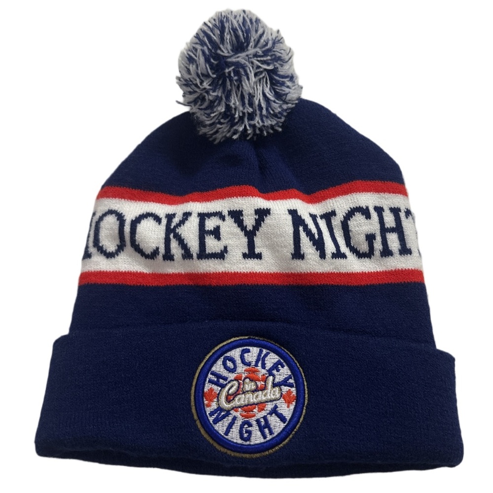 BUDWEISER HOCKEY NIGHT IN CANADA youth navy multi graphic pom pom beanie, O/S.